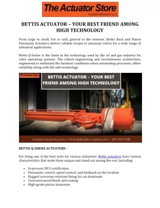 Bettis Actuator – Your Best Friend among High Technology