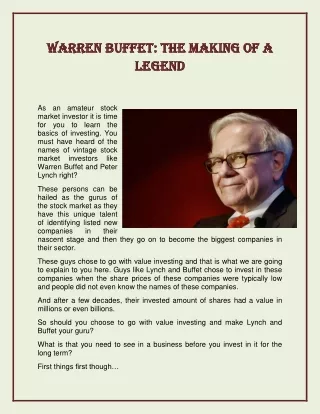 Warren Buffet: The Making of a Legend
