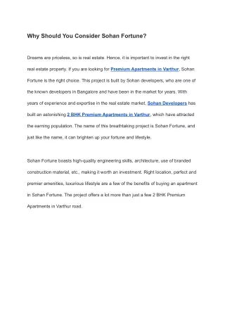 Why Should You Consider Sohan Fortune?