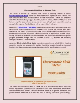 electrostatic field meter in advance tech