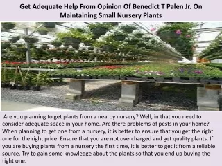 get adequate help from opinion of benedict t palen jr on maintaining small nursery plants