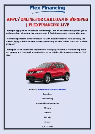 Apply Online for Car Loan in Winnipeg | Flexfinancing.live