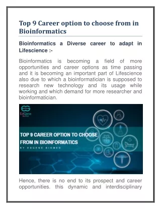 Top 9 Career option to choose from in Bioinformatics