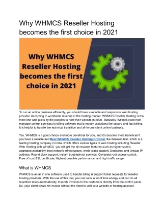 Why Reseller Hosting with WHMCS becomes the first choice in 2021