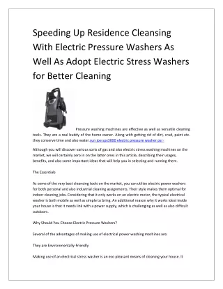 Speeding Up Residence Cleansing With Electric Pressure Washers As Well As Adopt Electric Stress Washers for Better Clean