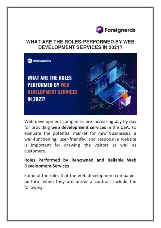 WHAT ARE THE ROLES PERFORMED BY WEB DEVELOPMENT SERVICES IN 2021?