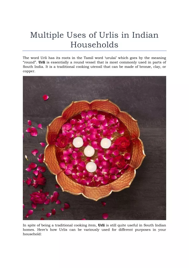 multiple uses of urlis in indian households