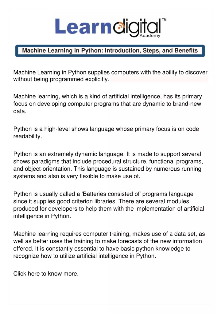 machine learning in python introduction steps