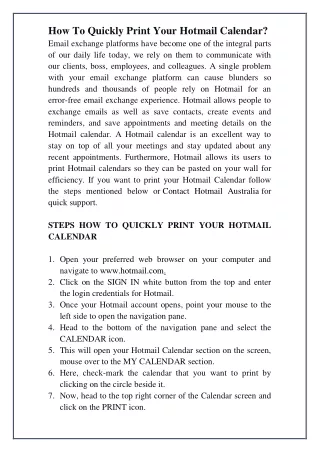 how to quickly print your hotmail calendar email
