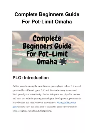 complete beginners guide for pot limit omaha