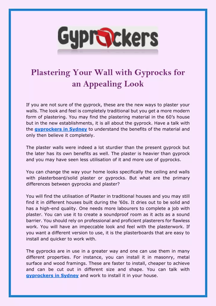 plastering your wall with gyprocks