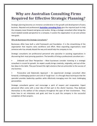 Why are Australian Consulting Firms Required for Effective Strategic Planning