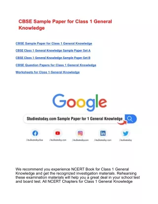 cbse sample paper for class 1 general knowledge