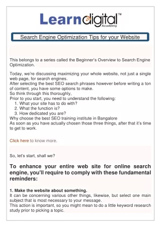 Search Engine Optimization Tips for your Website