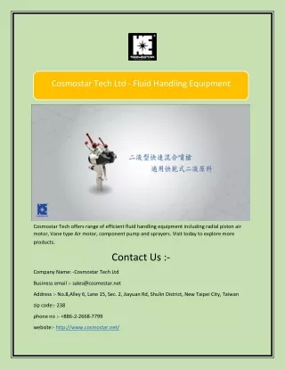 cosmostar tech ltd fluid handling equipment