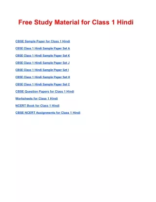free study material for class 1 hindi