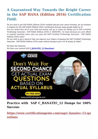 99.9% Passing Surety with Newly Launched SAP C_HANATEC_12 Dumps PDF