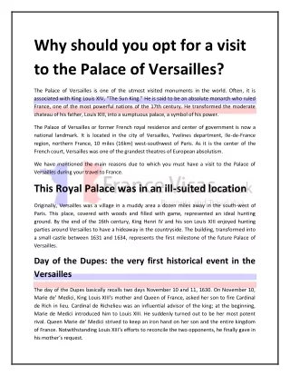Why should you opt for a visit to the Palace of Versailles?
