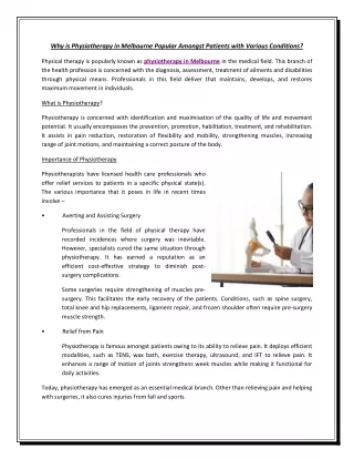 why is physiotherapy in melbourne popular amongst