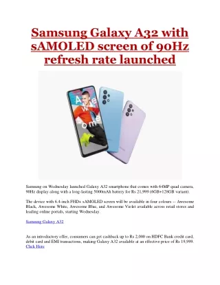samsung galaxy a32 with samoled screen of 90hz