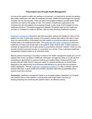 value based care through health management