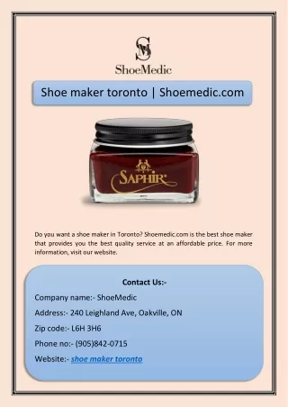shoe maker toronto shoemedic com