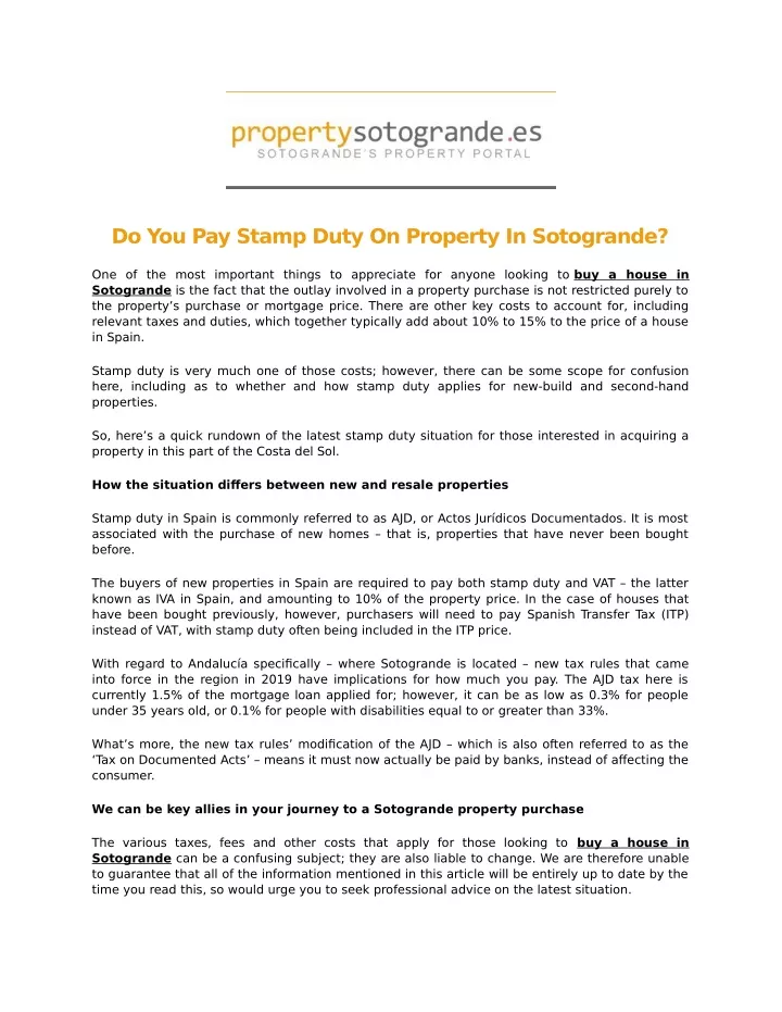 do you pay stamp duty on property in sotogrande