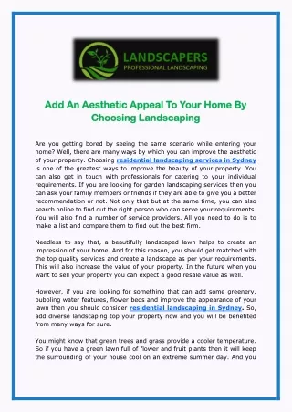 Add An Aesthetic Appeal To Your Home By Choosing Landscaping
