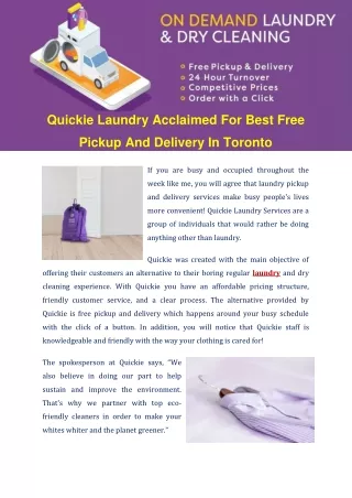 Quickie Laundry Acclaimed For Best Free Pickup And Delivery In Toronto