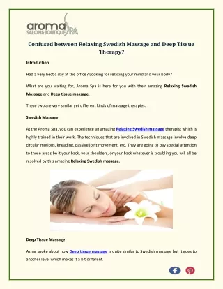 Confused between Relaxing Swedish Massage and Deep Tissue Therapy?