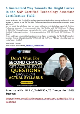 100% Free SAP C_TADM55a_75 Dumps PDF Demo Before Payment