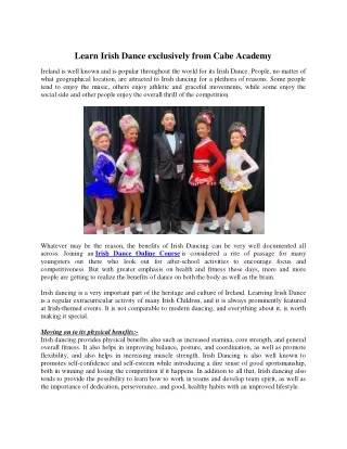 Learn Irish Dance exclusively from Cabe Academy