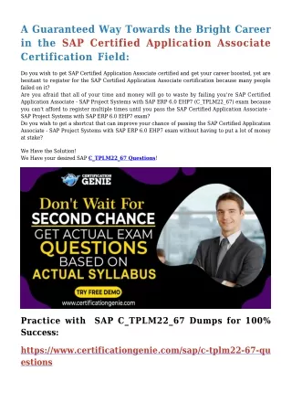 Download RIGHT NOW* C_TPLM22_67 Dumps - (SAP) Exam Preparation Is Not Tough Anymore