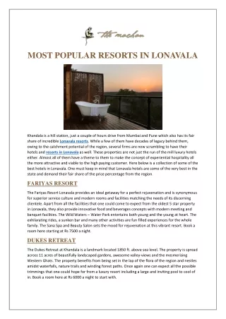most popular resorts in lonavala