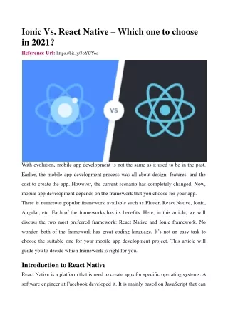 Ionic Vs. React Native – Which one to choose in 2021?