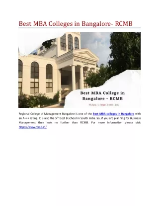 Best MBA Colleges in Bangalore- RCMB