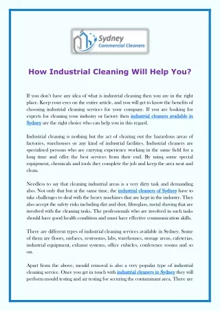 How Industrial Cleaning Will Help You?