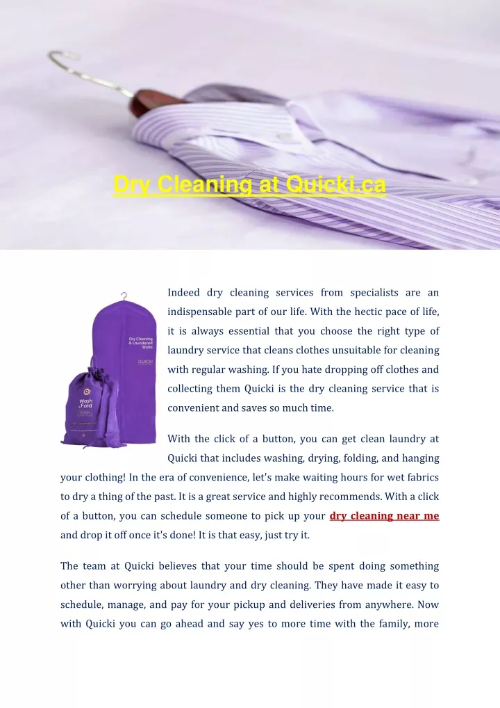dry cleaning at quicki ca