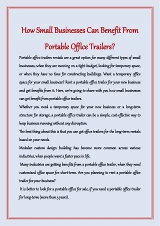 How Small Businesses Can Benefit From Portable Office Trailers?