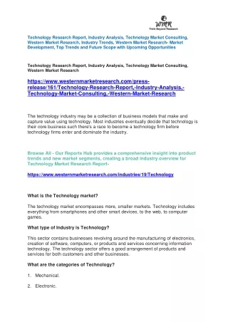Technology Research Report, Industry Analysis, Technology Market Consulting, Western Market Research
