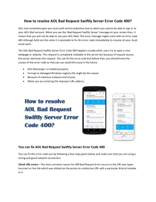 How to resolve AOL Bad Request Swiftly Server Error Code 400?