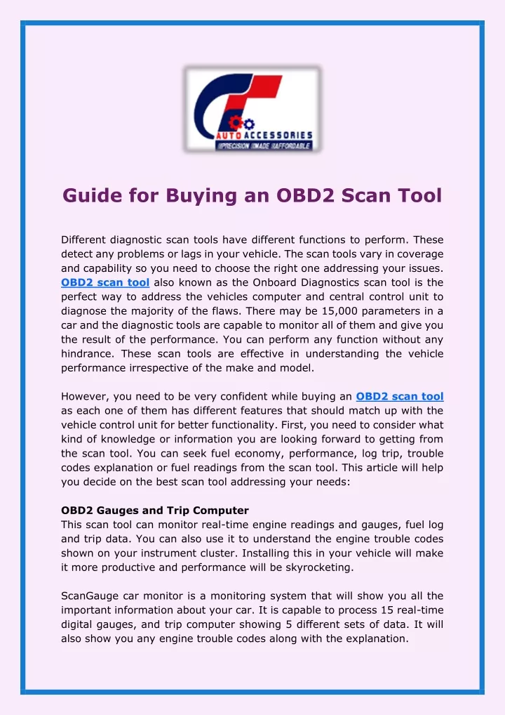 guide for buying an obd2 scan tool different