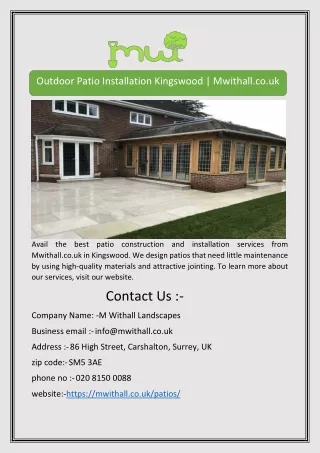 Outdoor Patio Installation Kingswood | Mwithall.co.uk