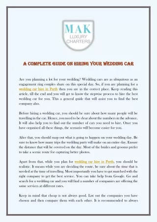 A Complete Guide On Hiring Your Wedding Car