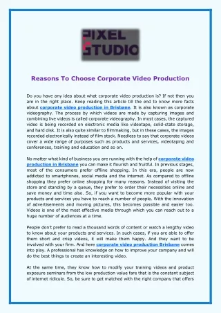 Reasons To Choose Corporate Video Production