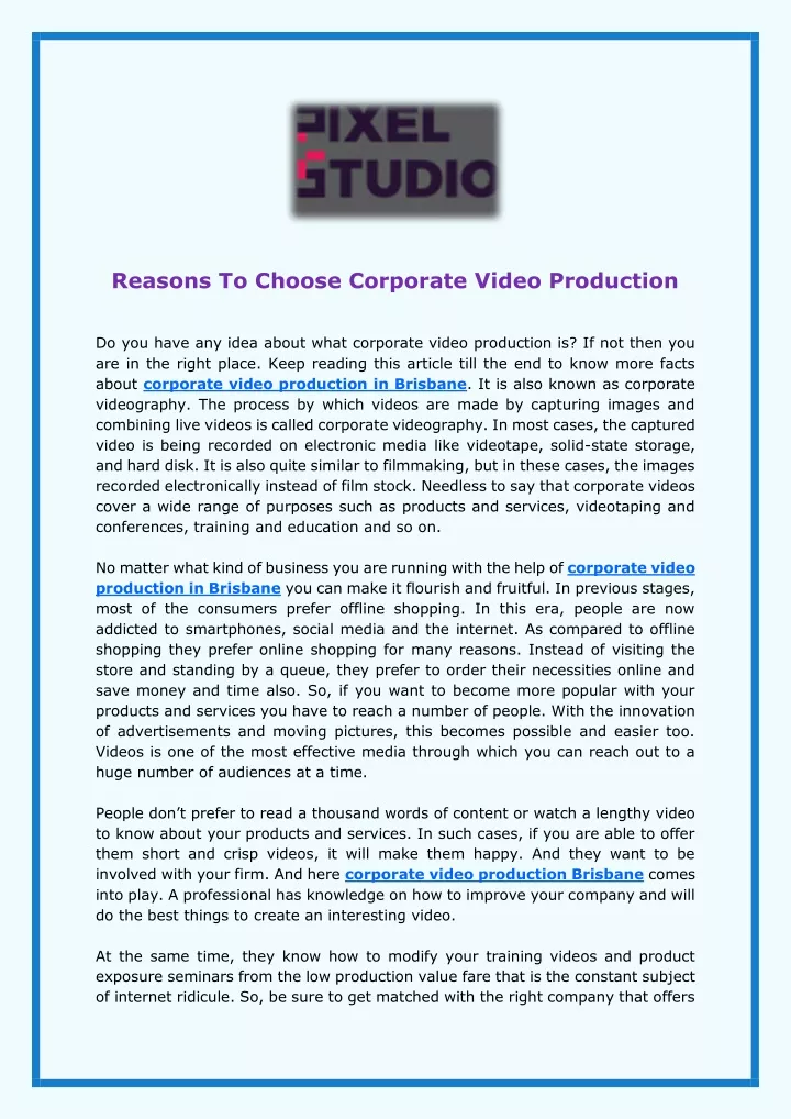 reasons to choose corporate video production