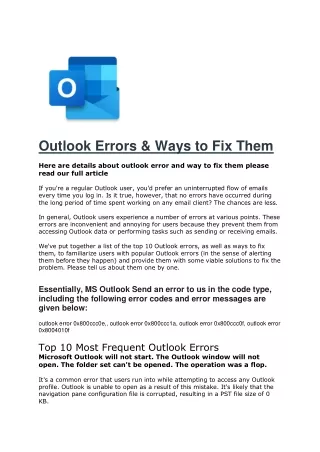Outlook Errors & Ways to Fix Them
