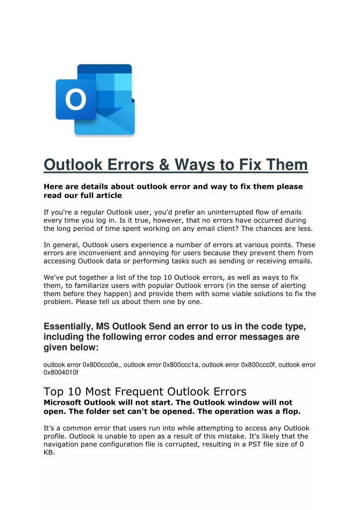 outlook errors ways to fix them here are details