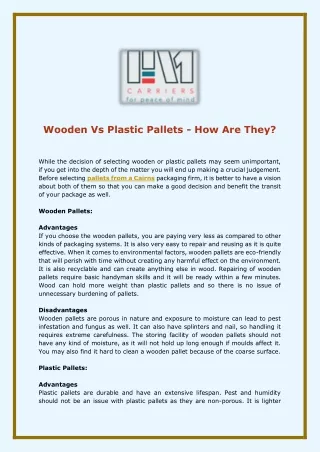 Wooden Vs Plastic Pallets - How Are They?