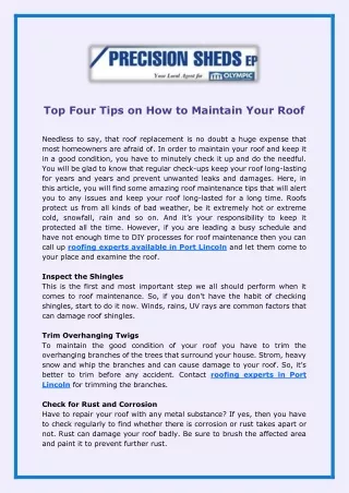 top four tips on how to maintain your roof
